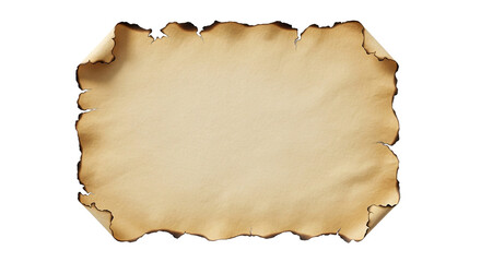 Aged Parchment Paper with Burned Edges Vintage Scroll Texture Ancient Document Template on transparent background