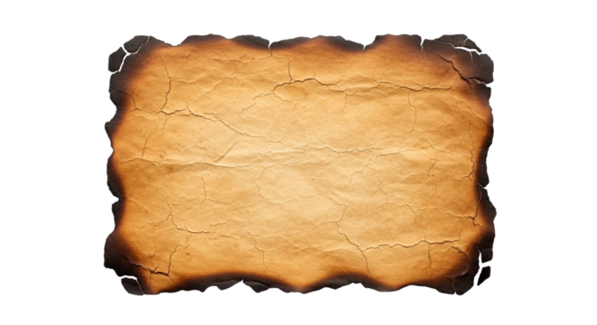 Aged Parchment Paper with Burnt Edges Texture Vintage Style Crumpled Scroll on Transparent Background Ancient Document