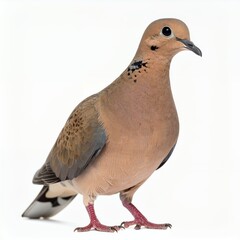 Tranquil mourning dove showcasing its plumage in a studio setting on white background