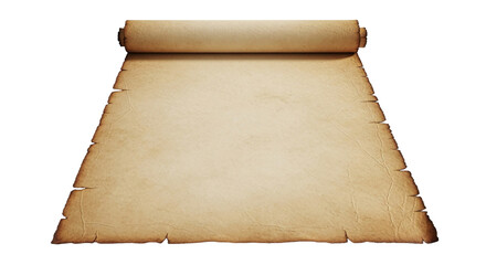 Ancient Scroll Unfurled Aged Parchment Paper Texture with Rolled Design for Medieval History on transparent background