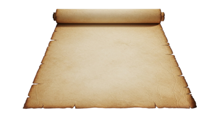 Ancient Scroll Unfurled Aged Parchment Paper Texture with Rolled Design for Medieval History on transparent background