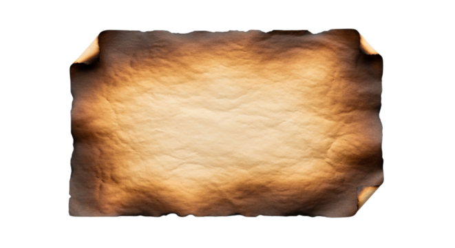 Antique Burnt Scroll Texture Old Paper Template for Message Map Invitation or Treasure Hunt on transparent background