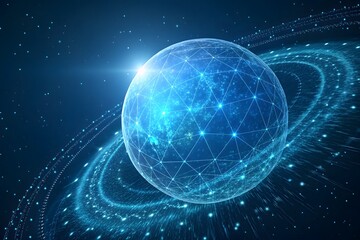 Digital Globe with Network Connections and Orbiting Rings technology neon PNG Transparent background