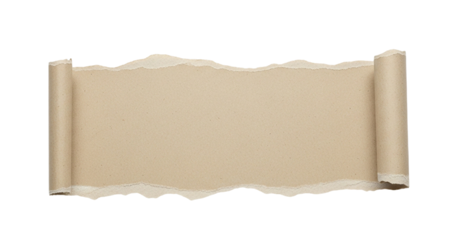 Torn Edges Kraft Paper Roll Texture Rustic Page Banner Ripped Edge Scroll Message Craft Card on transparent background