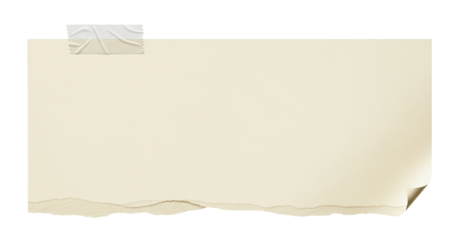 Realistic Beige Paper Sheet with Torn Edge and Masking Tape Blank Template Scrapbook Graphic on transparent background