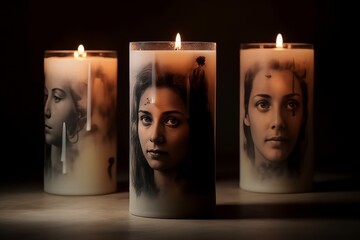 A candle that burns with memories instead of wax, poetic symbolism 