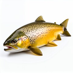 Detailed close-up of a colorful trout with vivid markings captured gracefully on white background