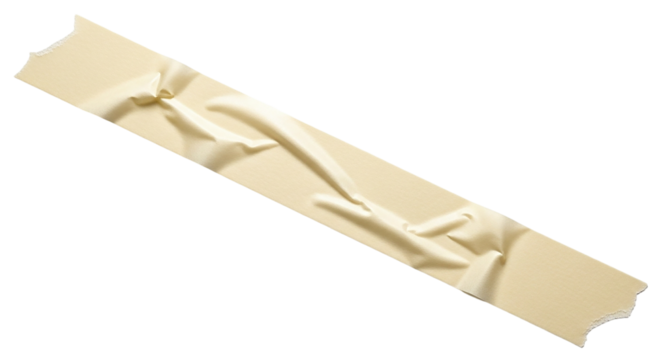 Adhesive tape isolated on black wrinkled textured beige masking tape piece creative repair on transparent background