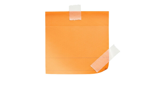 Orange Note with Transparent Tape Isolated Creative Stationery Design Office Supplies Reminder on transparent background
