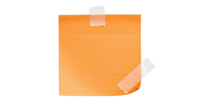 Orange Note with Transparent Tape Isolated Creative Stationery Design Office Supplies Reminder on transparent background