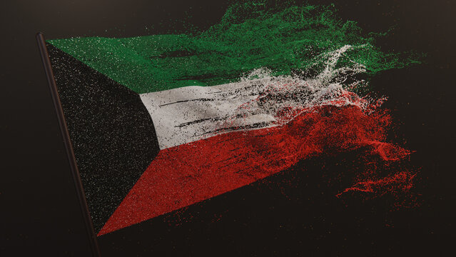 Particle flag of Kuwait. The State of Kuwait flag. Waving flag of Kuwait