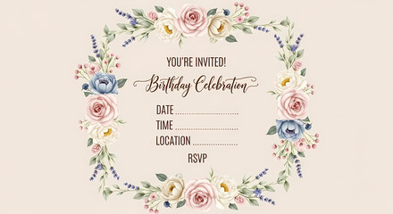 Floral Birthday Invitation Template with Customizable Details