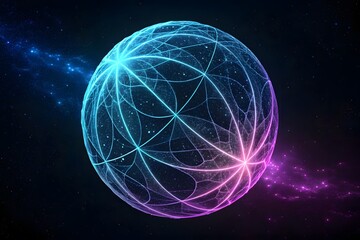 Glowing Geometric Sphere in Cosmic Nebula image photo neon PNG Transparent background