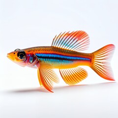 Radiant celestial pearl danio showcasing vibrant colors and intricate details on white background
