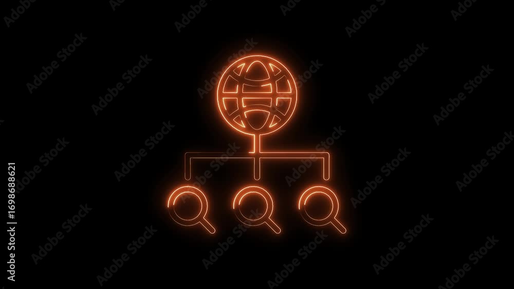 Poster global search engine optimization seo connection neon glow on dark background animated