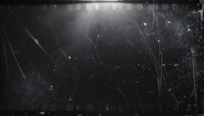 Heavily scratched, black & white negative film with dust, hairs, and artifacts