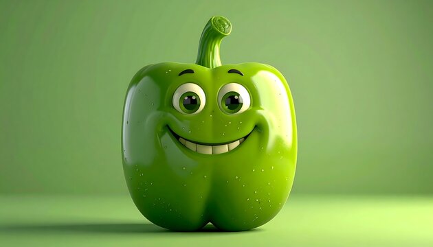 Cartoon green bell pepper with a happy face