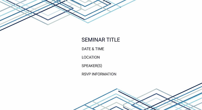 Corporate event invitation template with abstract blue geometric line art design on a white background for a business seminar