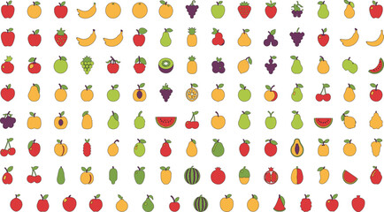 Fototapeta premium Colorful Fruit Illustration Set - Apples, Bananas, Grapes, Pears, and More