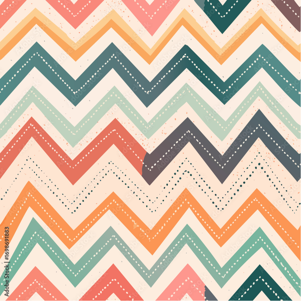 Poster Grunge seamless pattern with zigzag lines, triangles and dots. Hand drawn bold geometric shapes. 