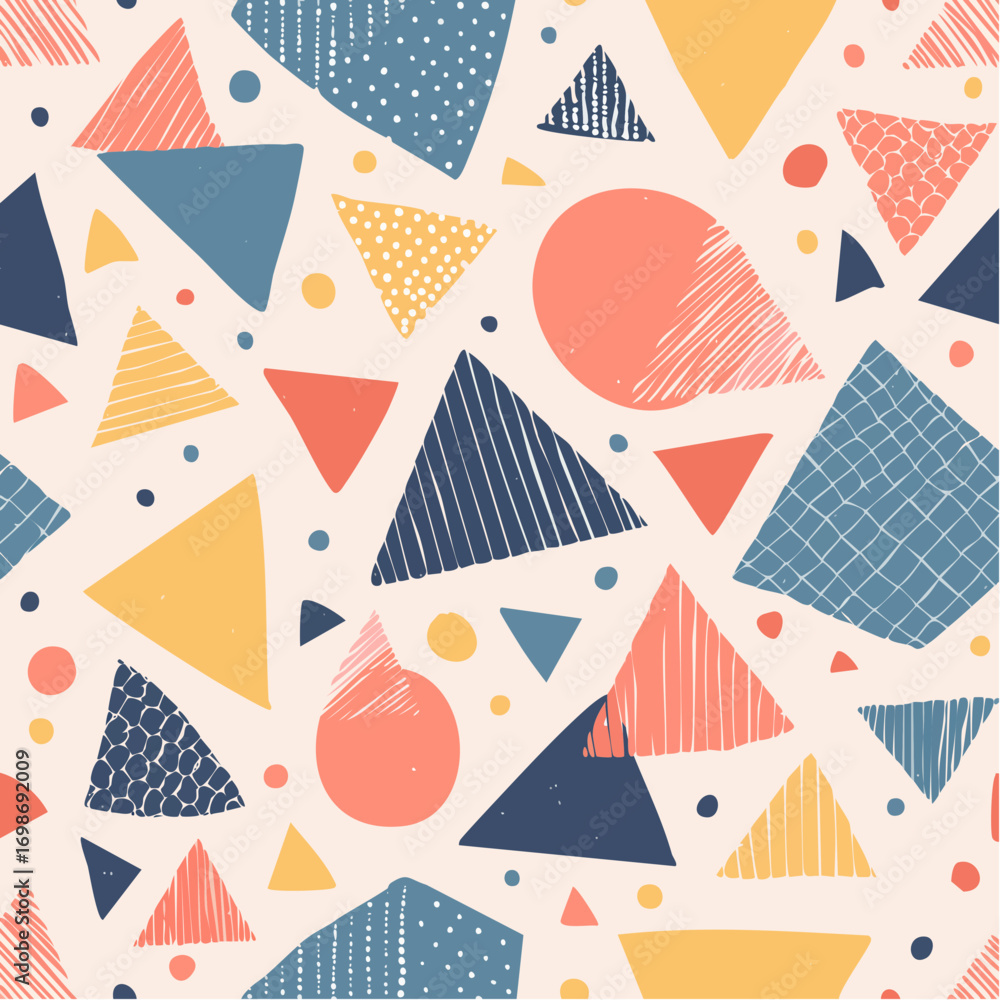 Poster grunge seamless pattern with zigzag lines, triangles and dots. hand drawn bold geometric shapes.