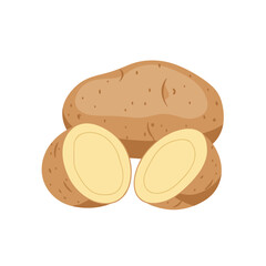 Whole and sliced potatoes on a white background representing healthy root vegetable food ingredients