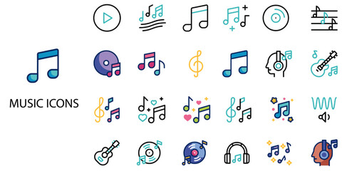 Music simple concept 24 color icons set .Vector illustration.