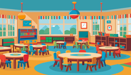 Fototapeta premium Colorful Kindergarten Classroom Vector Illustration