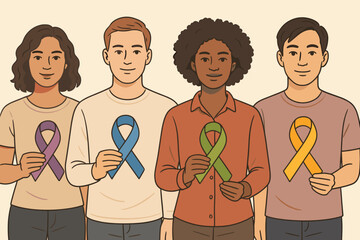 Rare Disease Community Awareness Ribbons Group Illustration