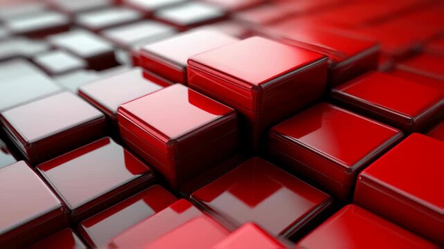 Vibrant red threeDimensional cubes forming a glossy tiled grid in an abstract geometric pattern.