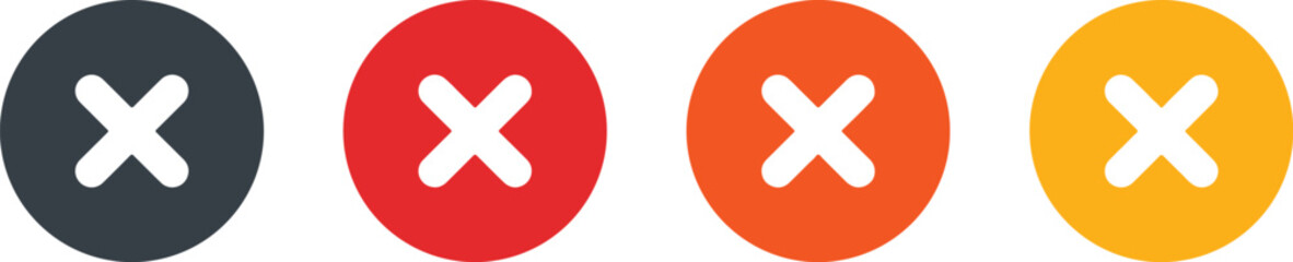 cross, close, cancel, error, incorrect, wrong, delete, remove, no, forbidden, stop, icon, symbol, circle, dark gray, red, orange, yellow, white background, alert, warning, negative, rejection