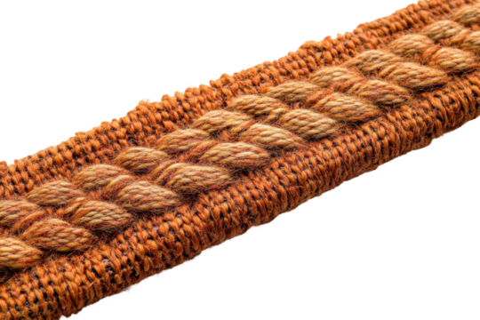 Braided multi tone rope forms a textured pattern against clean white background, perfect for design elements or creative projects