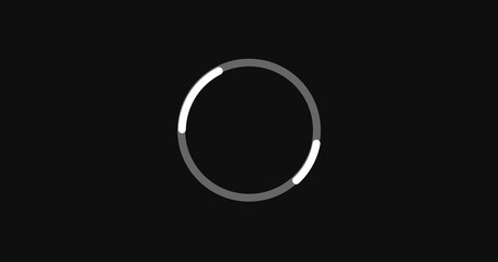 Loading circle moving on a black background, loading icon for download upload progress, load game screen data, buffering process. Load charging cyberspace timing circling feature. Loading screen.