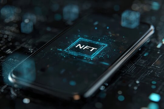 NFT on Mobile: A contemporary digital image showcasing a mobile device featuring the NFT, illuminated against a technological backdrop.