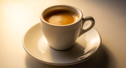 Obraz premium Close-up of a Delicate Espresso Cup and Saucer, Golden Light