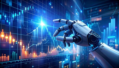 Robotic hand interacting with financial data