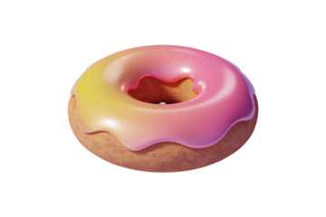 Delicious donut with pink and yellow gradient frosting, ready for a sweet treat or dessert indulgence