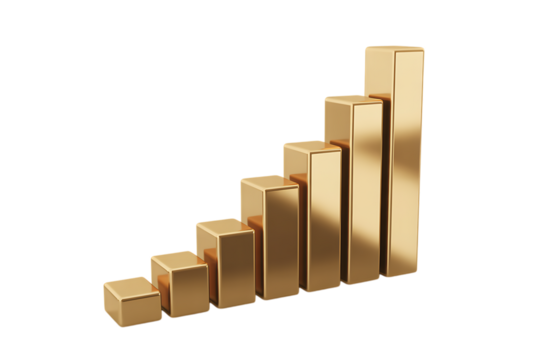 Stunning golden bar graph displays business growth and success beautifully for presentations