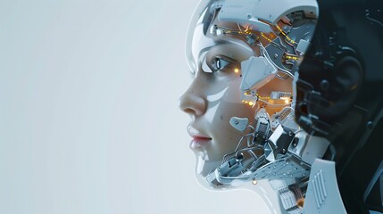 Futuristic Portrait of a Cyborg with Bionic Components and Human Features Displayed