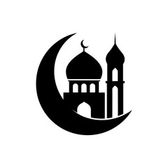 Minimalist white mosque silhouette on black background