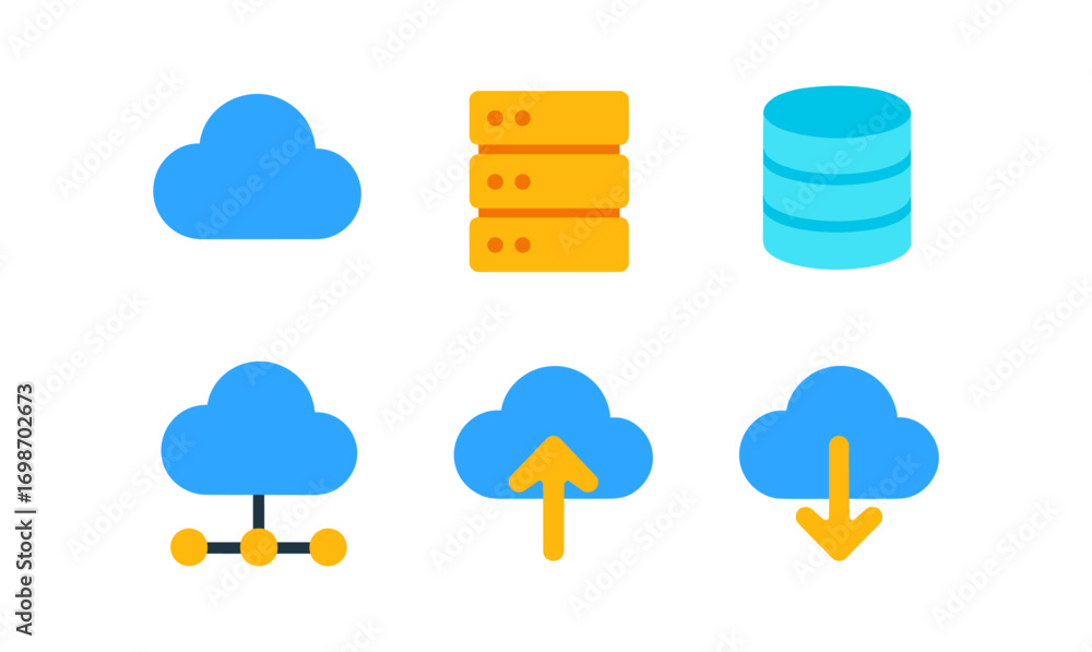 Poster cloud computing icons set for technology and network design concepts