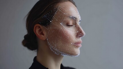woman engaged in virtual skincare consultation with 3d facial mapping technology for personalized beauty recommendations