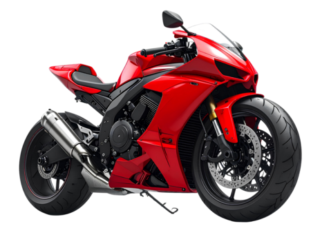 Red sport motorcycle (naked streetfighter) three-quarter front view, isolated on whit