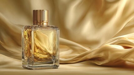 elegant gold perfume bottle on transparent backdrop