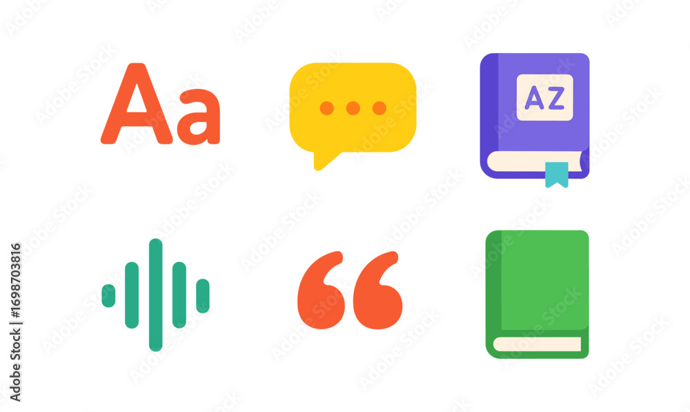 Poster comprehensive linguistics icon set for language studies and communication design