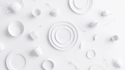 White dishes and cups arrangement
