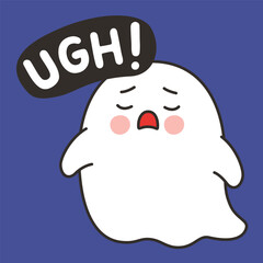 Obraz premium Cute Ghost Ugh Emote Vector with Tired Expression on Blue Background