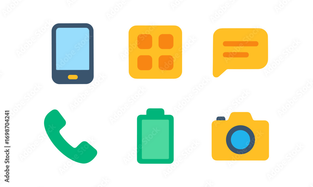 Poster modern smartphone icons for communication and app interfaces in minimalist design