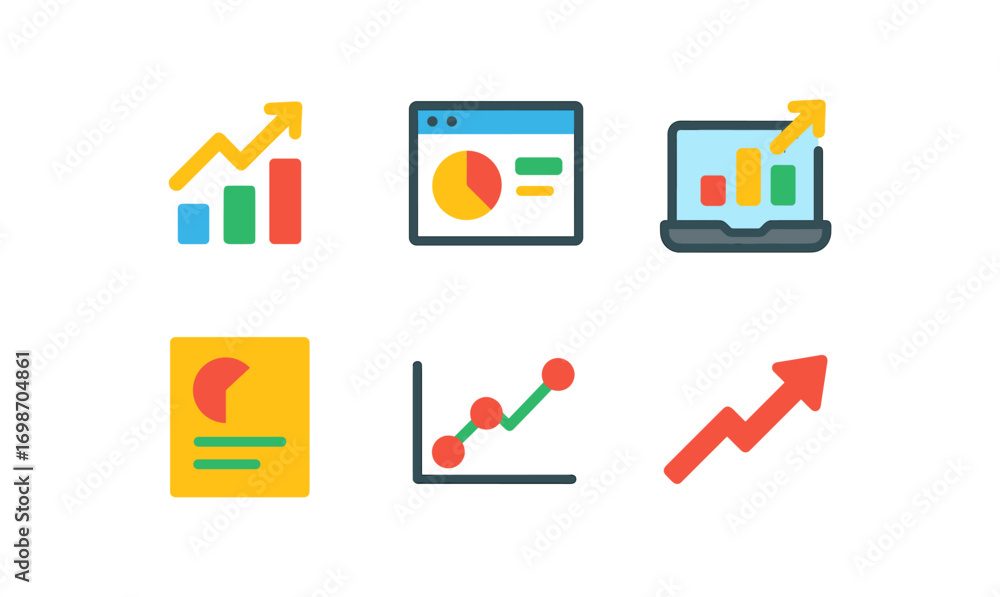 Poster business analytics icons collection for data visualization and reporting design