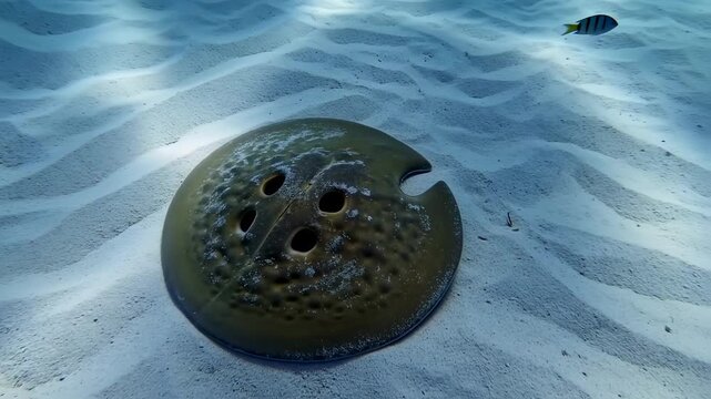 Seashell on sand with gentle water movement